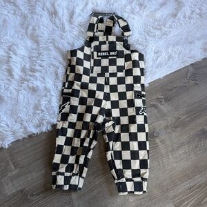 Rebel Bro Checkered Corduroy Overalls - Black and White Size 12-18 month